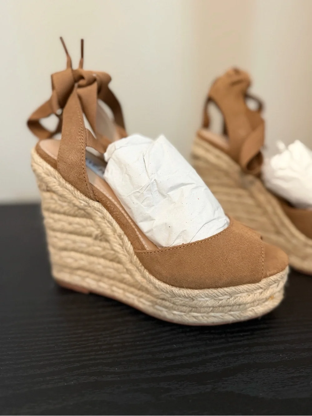 Steve Madden Tan Espadrille Wedge Sandals with Ankle Tie